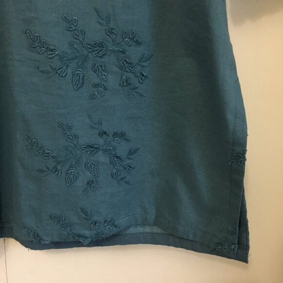 April Cornell Denim Blue Floral Embroidered Cotton Mini Dress Or Top - Picture 8 of 16